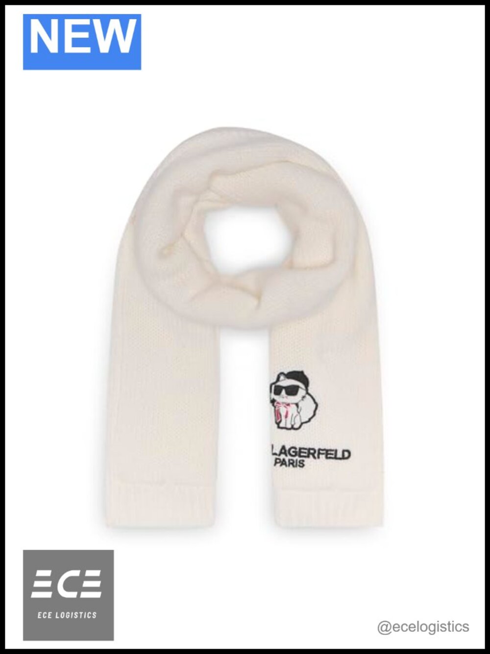 Karl Lagerfeld Sassy Choupette Teddy Bear Sherpa Lined Scarf Acrylic One Size